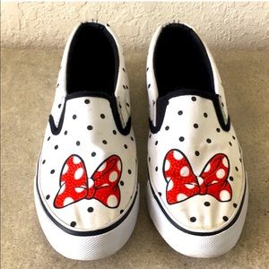 Authentic Disney Minnie Mouse Bow Polka Dot Canvas Slip-On Sneakers Shoes